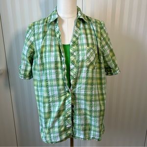 Denim&Co green white plaid green tee look Size M